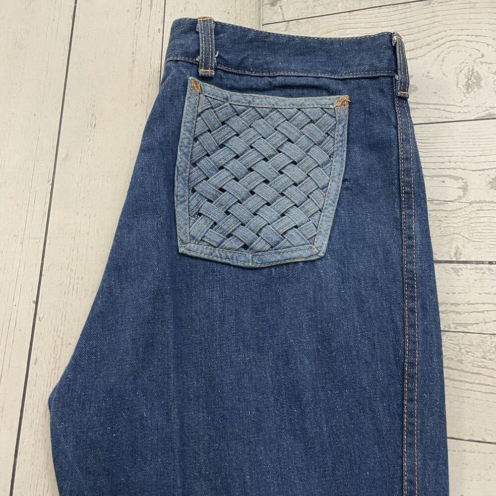 VTG 70's Cheslin Walt Disney Unisex W36 x L30 Blue Mickey Mouse Bellbottom Jeans